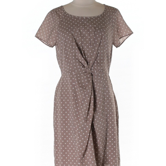 tan and white polka dot dress